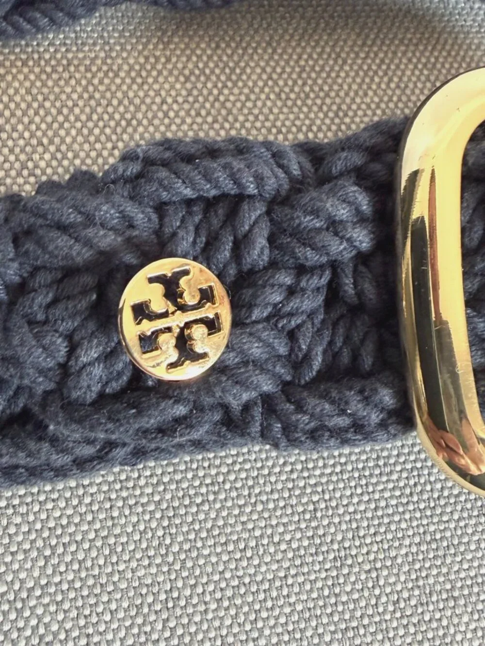 TORY BURCH Navy Blue Braided Rope Belt M/L Gold Buckle *Missing Label*